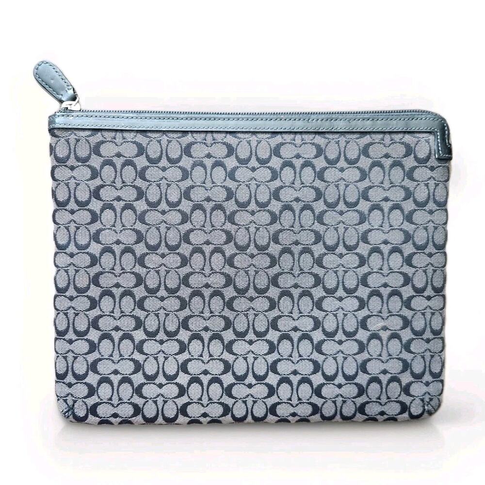 Coach Signature Black & Gray Canvas Black Leather Soft Sleeve Tablet Case 10x8 "